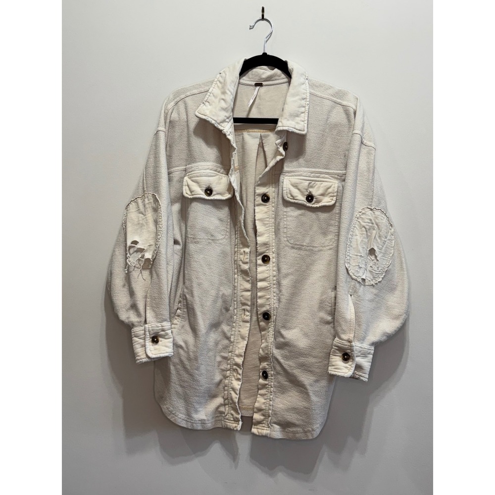 Free People Ruby Jacket Cream Fleece Oversized Shacket Distressed Small